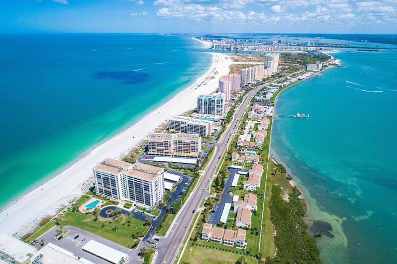 Aerial view of St. Petersburg Beach in Florida on a sunny day