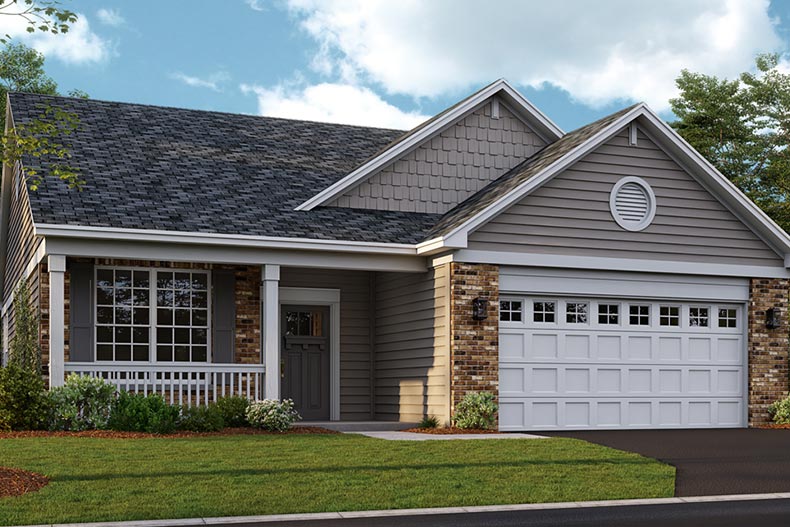 Exterior view of a model home at Andaré at Talamore in Huntley, Illinois