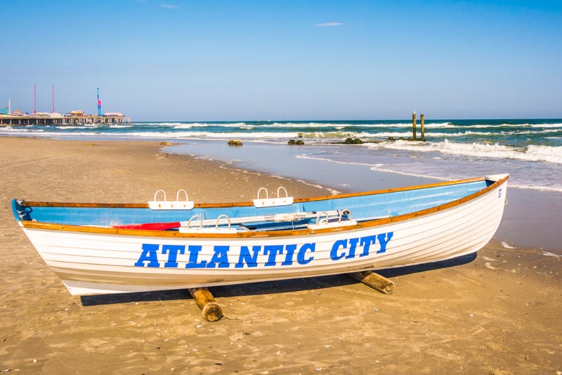A lifeboat on the beach in Atlantic City, New Jersey