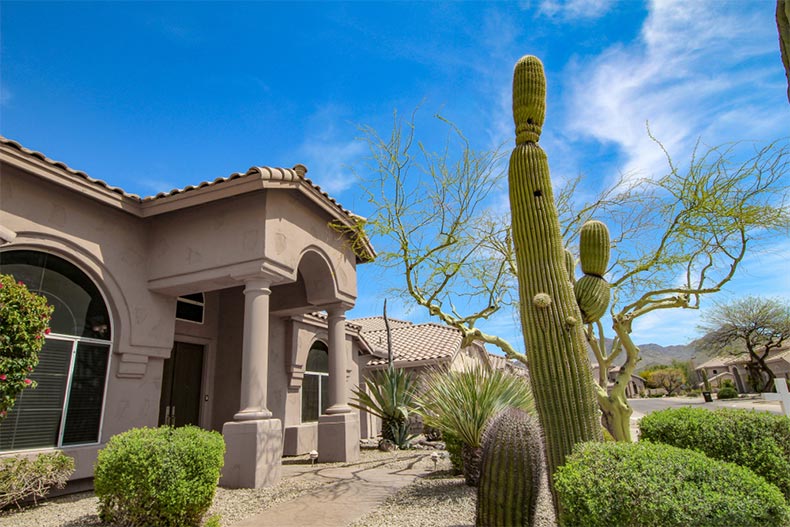 A blue sky over a Southwest style home in Scottsdale, Arizona