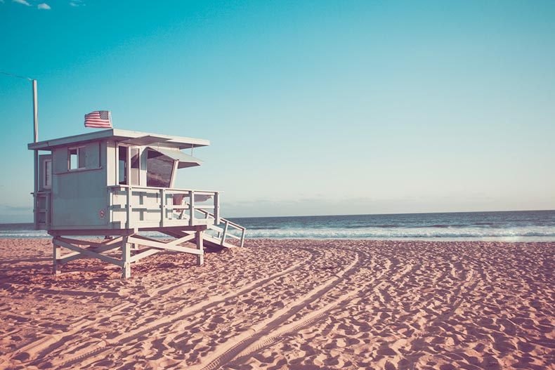 A lifeguard cabin on Santa Monica beach in California