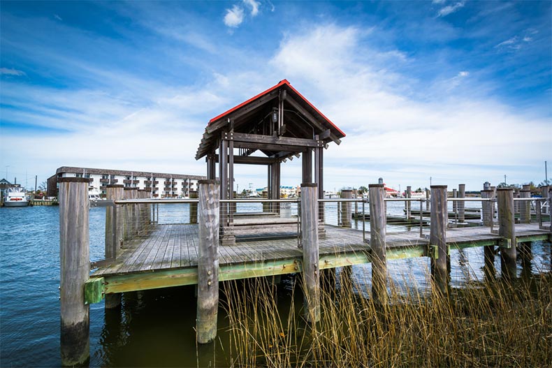 View of a pier in the Lewes and Rehoboth Canal in Lewes, Delaware