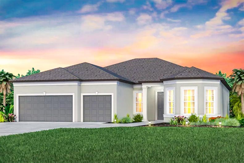 Rendering of an exterior view of a model home at Del Webb BayView in Palmetto, Florida