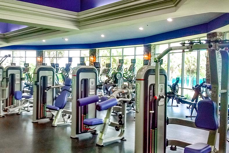 Interior view of the fitness center at On Top of the World in Ocala, Florida