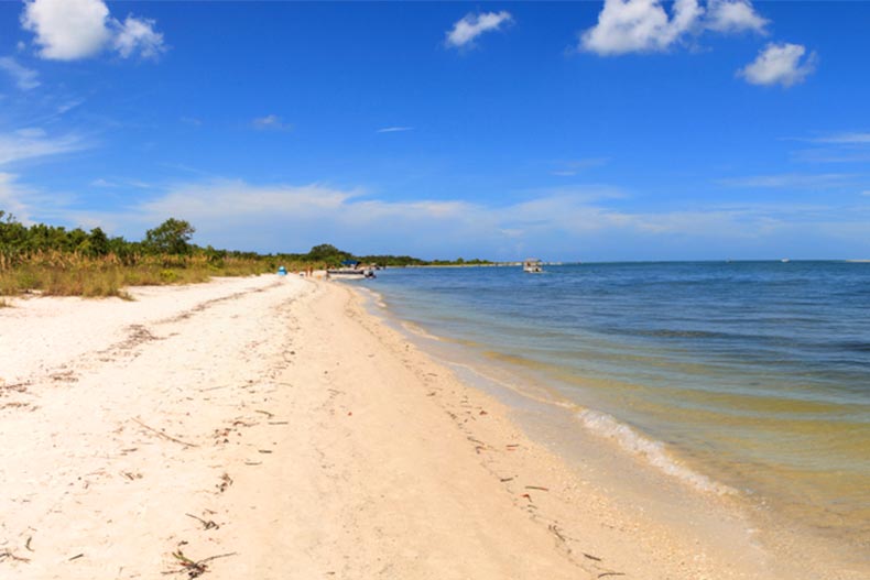 View of a white sand beach at Lovers Key State Park in Bonita Springs, Florida