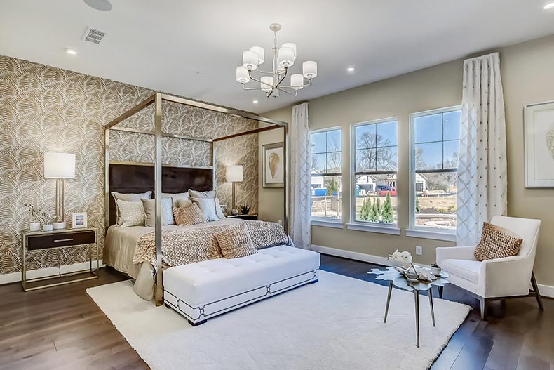 Interior view of a bedroom in a model home at Four Seasons at Carolina Oaks in Bluffton, South Carolina