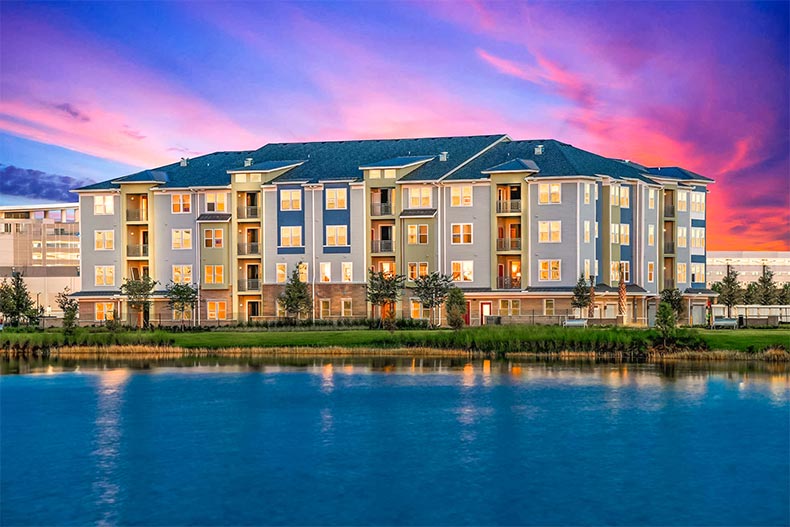 Exterior view of Gatherings of Lake Nona in Orlando, Florida at sunset