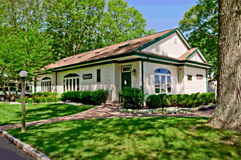 Exterior view of the activities center at Glenwood Village in Riverhead, New York