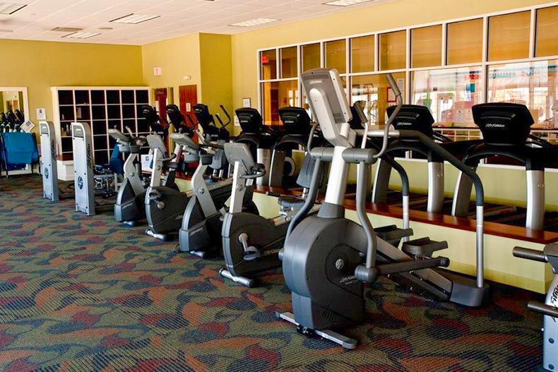 Interior view of the fitness center at Grand Dominion in Mundelein, Illinois