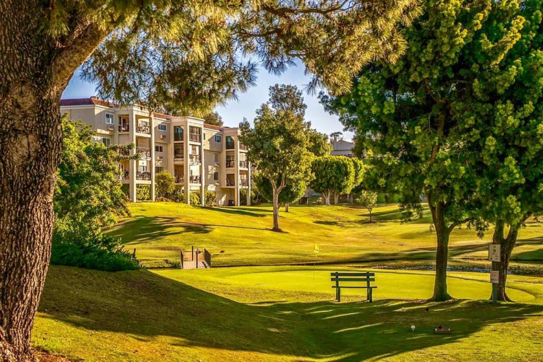A condo building beside the golf course at Laguna Woods Village in California