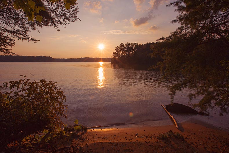 View of a sunset over Lake Norman in North Carolina