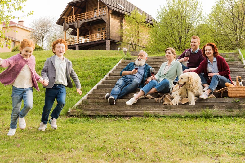 A family having picnic in a park in a non age-restricted community