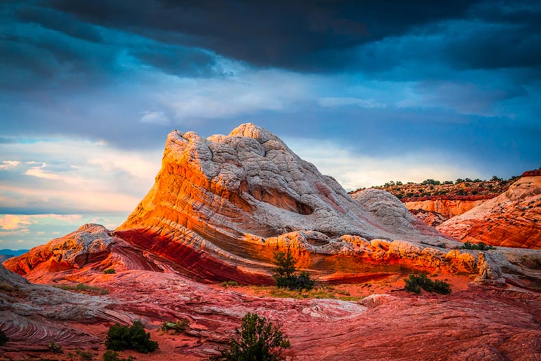 A sunset over a sandstone rock formation in Northern Arizona