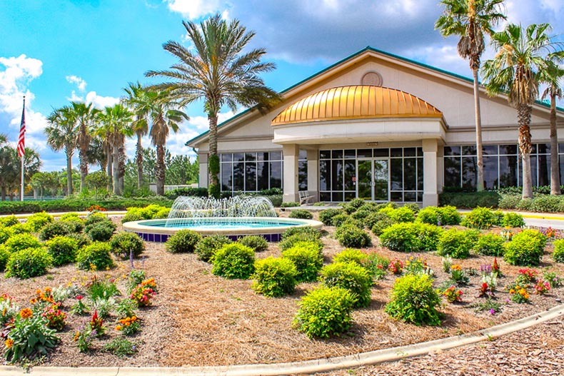 Greenery in front of the Arbor Club & Conference Center at On Top of the World in Ocala, Florida