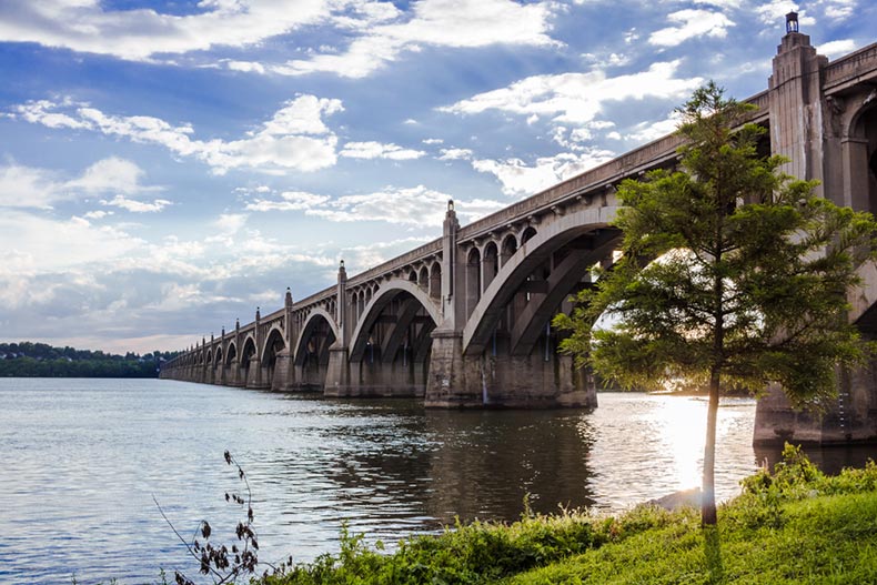 View of the Veteran's Memorial Bridge connecting Columbia to Wrightsville in Central Pennsylvania