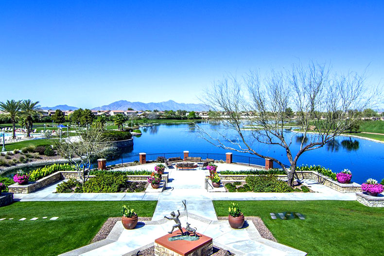 The scenic lake and landscaping in the Province community in Maricopa, Arizona.