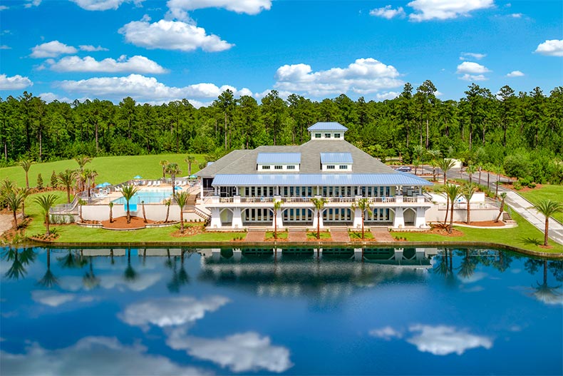 Exterior view of the amenity center at Latitude Margaritaville Hilton Head in Hardeeville, South Carolina