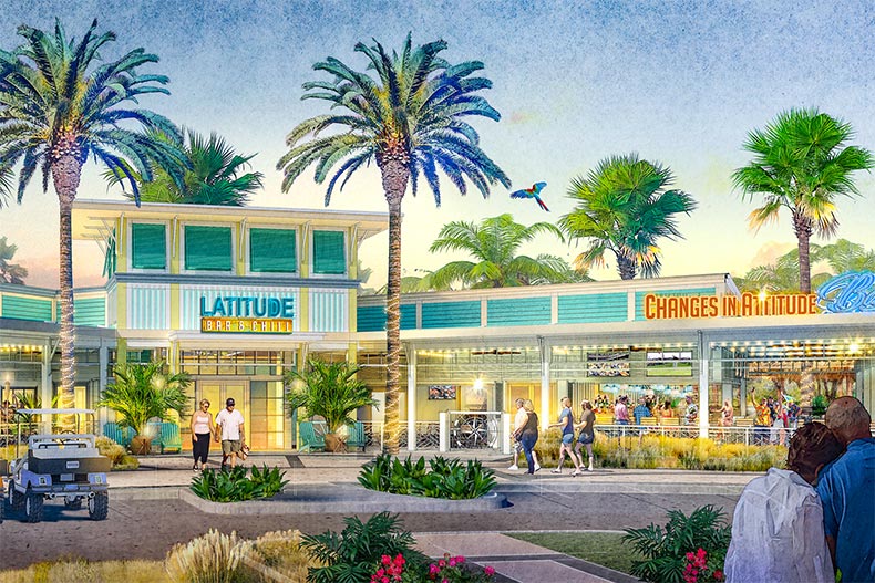 Rendering of the Latitude Bar & Chill Restaurant and the Changes in Attitude Bar at Latitude Margaritaville Hilton Head in Hardeeville, South Carolina