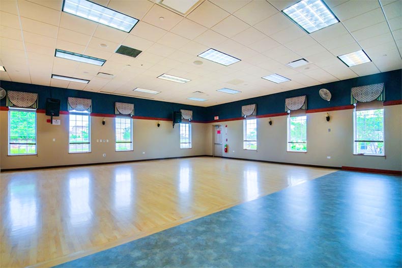 Interior view of the aerobics studio at Shorewood Glen in Shorewood, Illinois