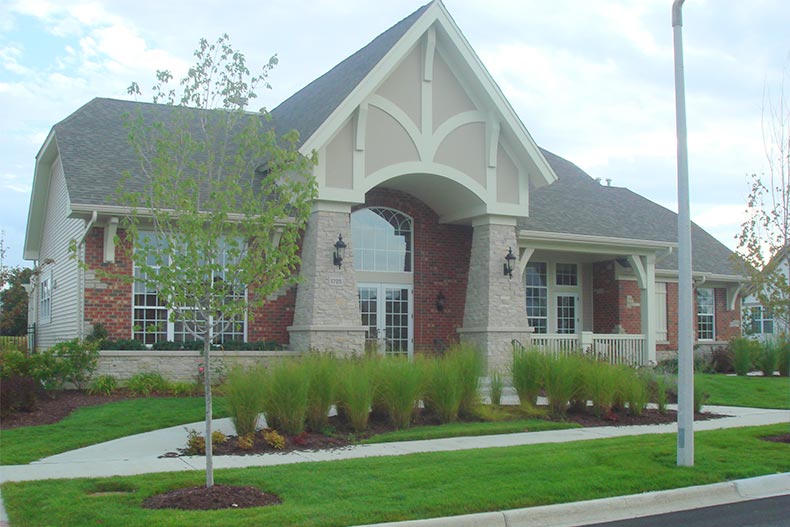 Exterior view of a community building at Stonegate West in Aurora, Illinois