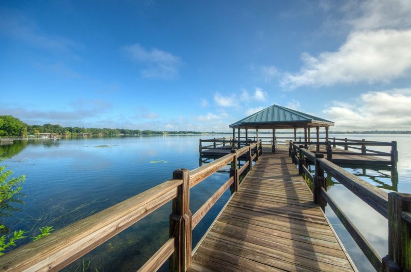 A lakeside gazebo is just one of the beautiful amenities available to residents of Traditions at Lake Ruby.