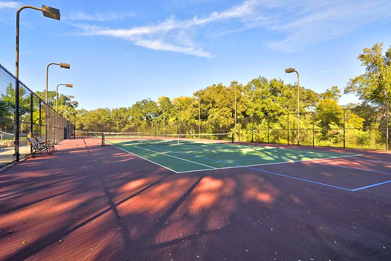 View of the tennis courts at Hill Country Retreat in San Antonio, Texas