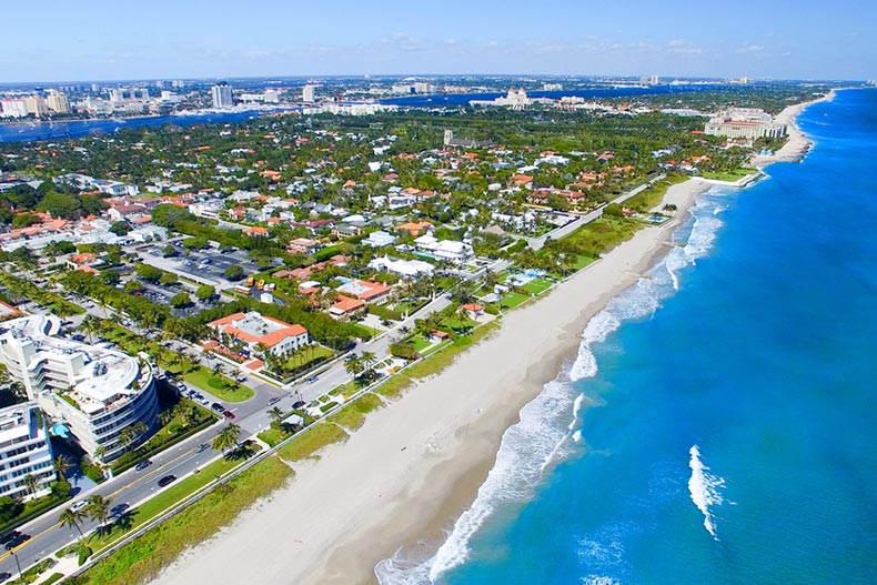 Aerial view of the coastline in Palm Beach, Florida