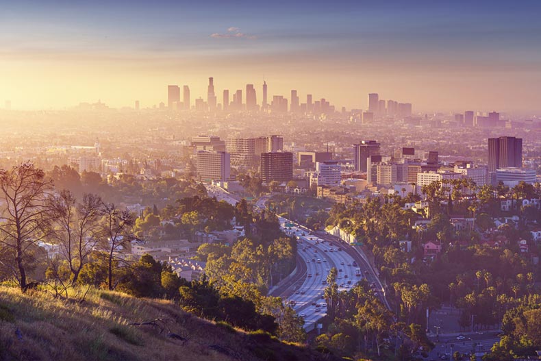 Panorama view of Los Angeles at sunrise