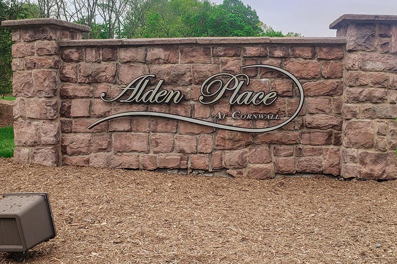 View of the Alden Place community sign.