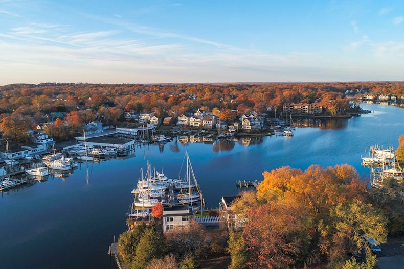 Aerial view of historic Annapolis situated on the Chesapeake Bay in Maryland
