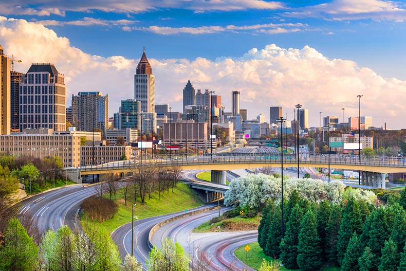 View from the highway of the Downtown Atlanta skyline