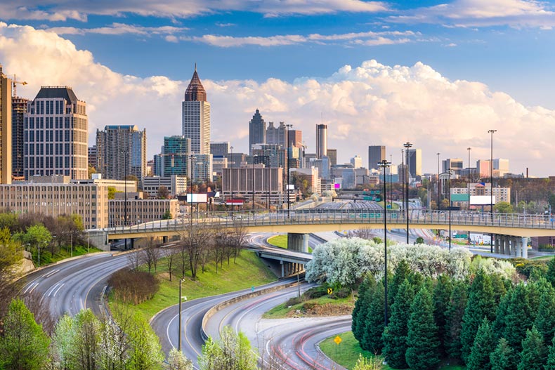 A blue sky over the downtown skyline of Atlanta, Georgia