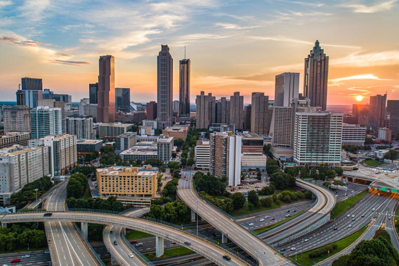 A sunset over Downtown Atlanta, Georgia