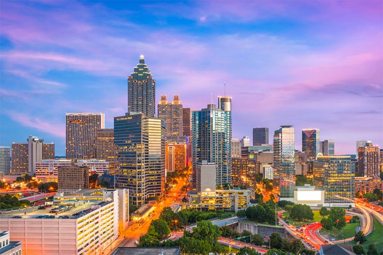 Twilight view of the Downtown Atlanta skyline