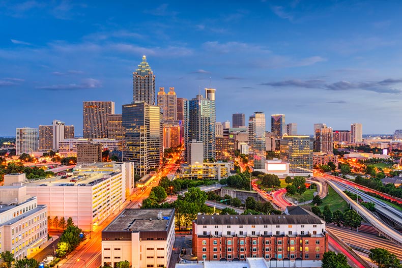 The skyline of Downtown Atlanta, Georgia in the evening