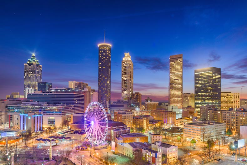 The downtown skyline of Atlanta, Georgia at dawn