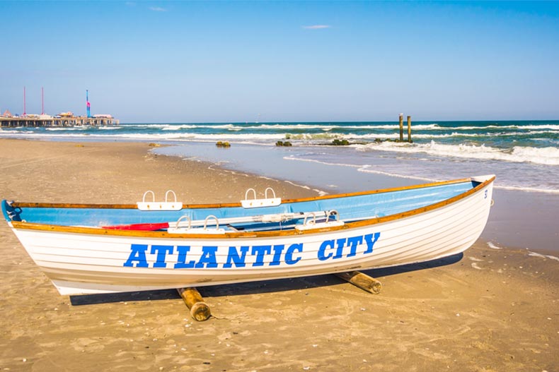 A lifeboat on the beach in Atlantic City, New Jersey