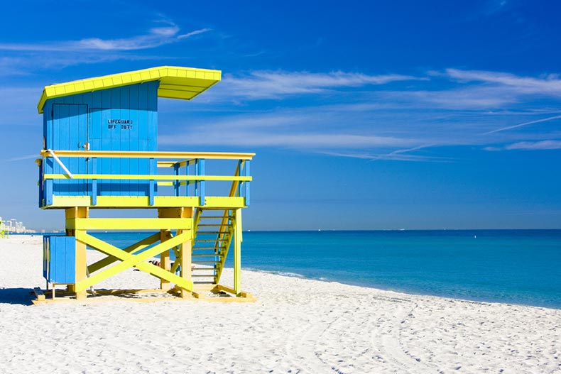 A lifeguard cabin on the beach in Miami Beach, Florida