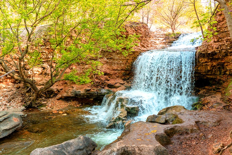 Photo of a waterfall at Tanyard Creek Nature Trail in Bella Vista, Arkansas