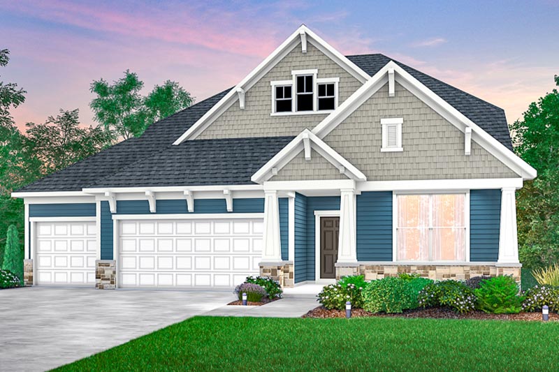 Digital rendering of a single-family home at Bellwether by Del Webb with an attached two-and-a-half-car garage.