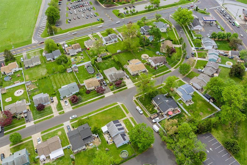 Aerial view of a residential area in Bensalem, Pennsylvania