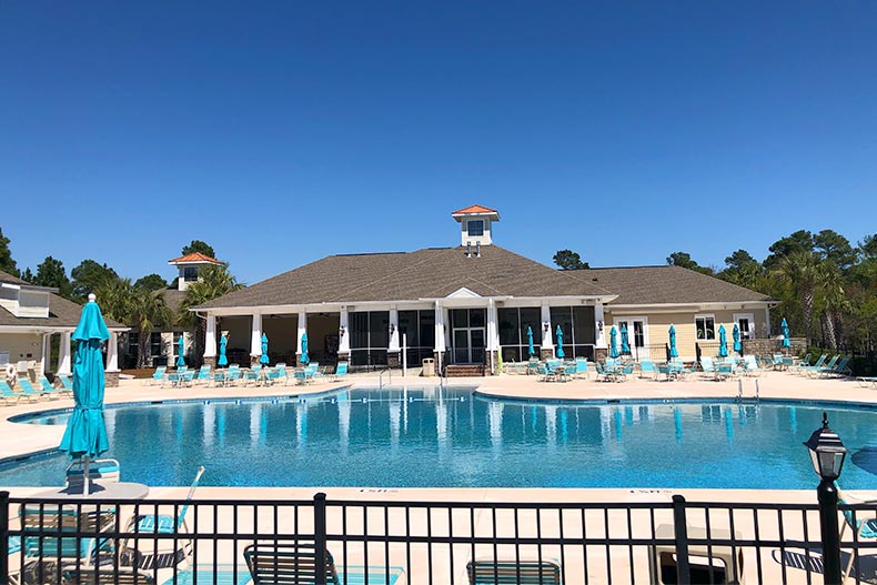 The outdoor pool and patio at Berkshire Forest in Myrtle Beach, South Carolina