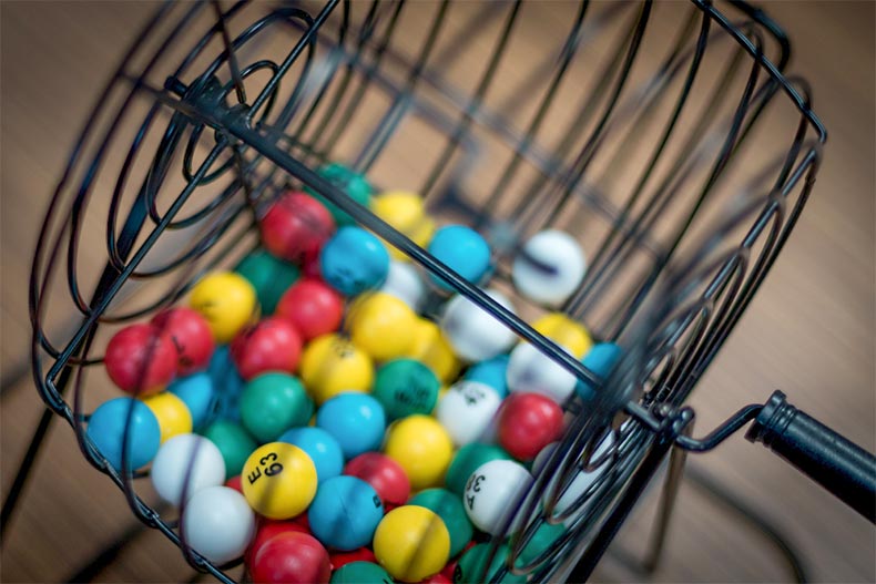 Bingo balls in bingo cage