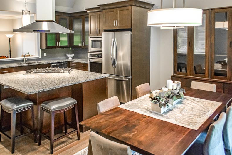 Interior view of a kitchen in a model home at Blackburne Farm Townhomes in Campbell Hall, New York