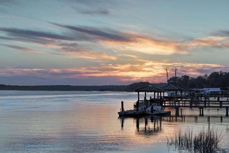 Evening on the May River tidal estuary as it flows by Bluffton, South Carolina