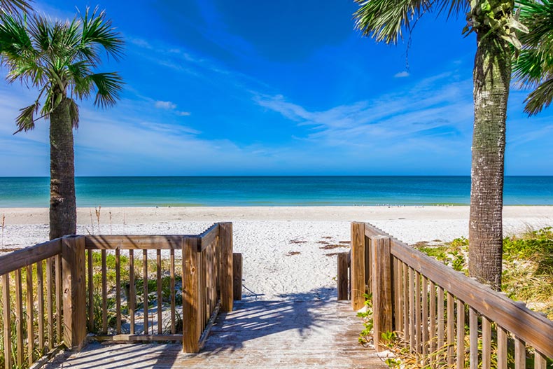 A walkway to a Gulf of Mexico beach on Anna Maria Island in Bradenton Beach, Florida