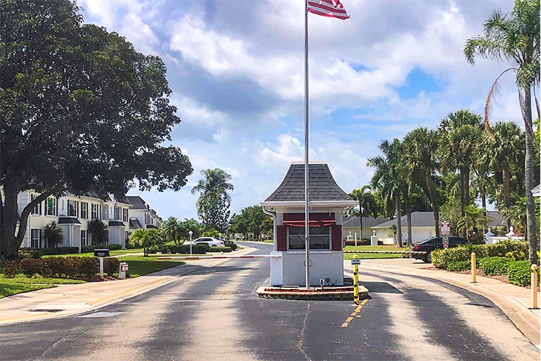 The gated entrance of Brandywine in Fort Myers, Florida