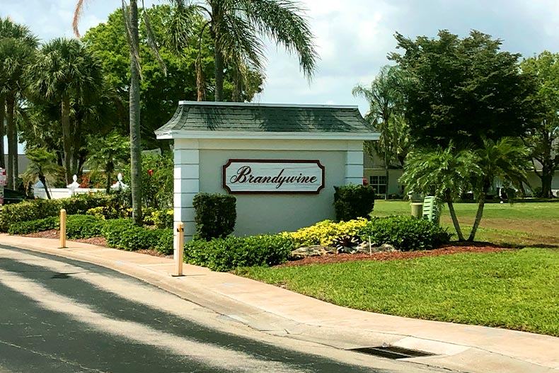 The community sign at the entrance of Brandywine in Fort Myers, Florida