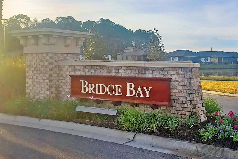 The community sign for Bridge Bay at Bannon Lakes in Saint Augustine, Florida