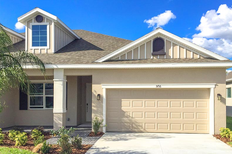 Exterior view of a model home at Bridgewater Landing in Riverview, Florida